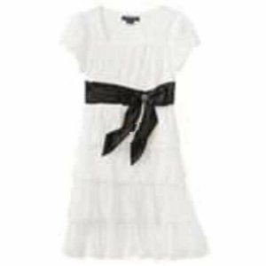 Girls Party Dress 8 Black White Tiered Belt Short Sleeve Holiday My Michelle